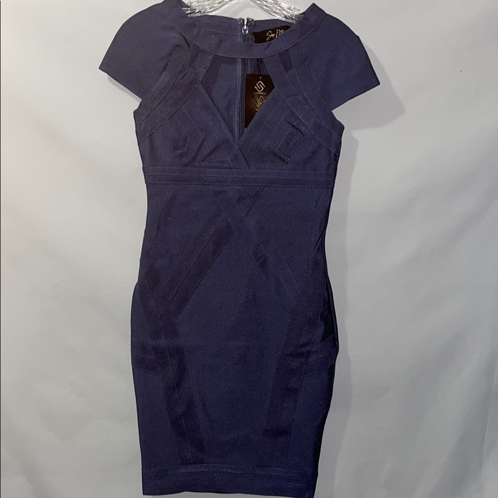 Elegant Charcoal Blue Mini Bondage Dress